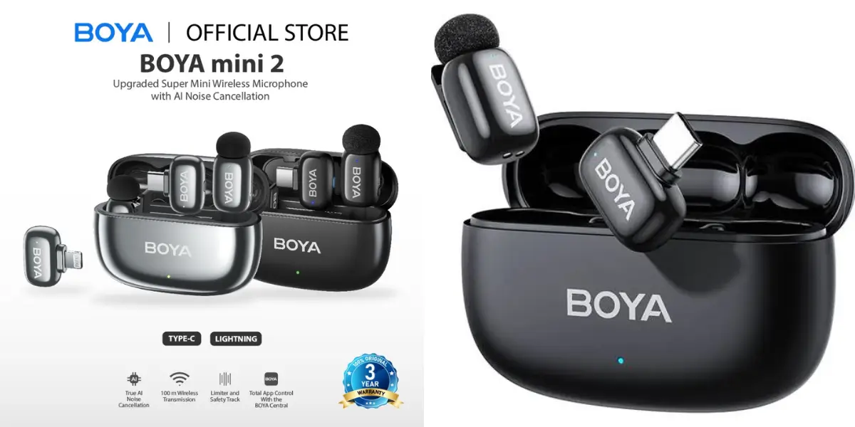 BOYA Mini 2-04 AI Noise Cancellation Super Mini Wireless Microphone (2).webp